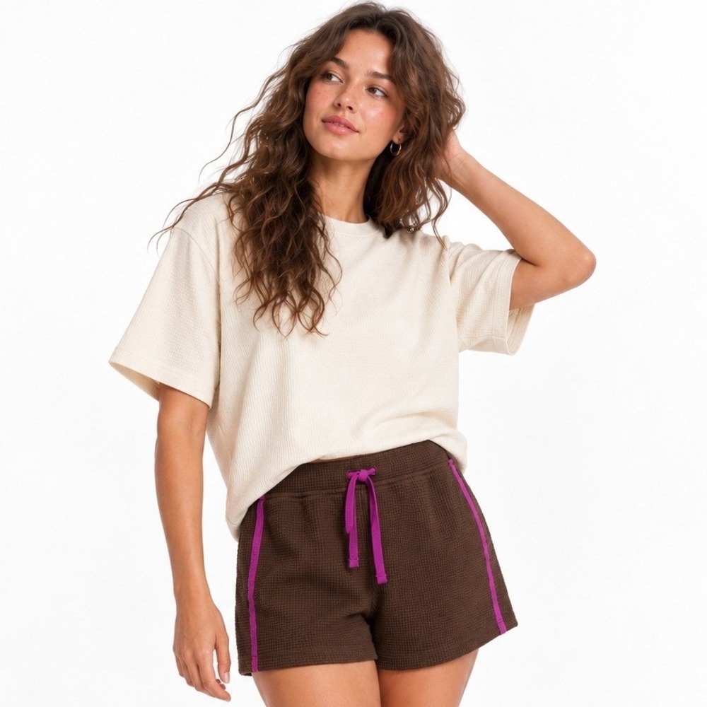 Damson Madder Rylee Waffle Short Choc Brown Purple Stripe Size 16 NWT